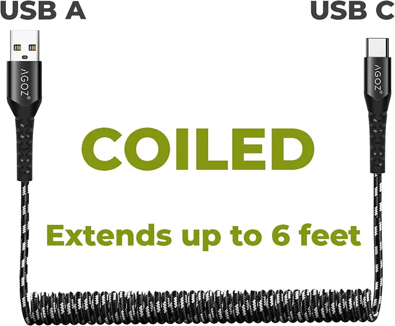 Coiled USB-C Fast Charging Cable for Zebra TC22 Scanner