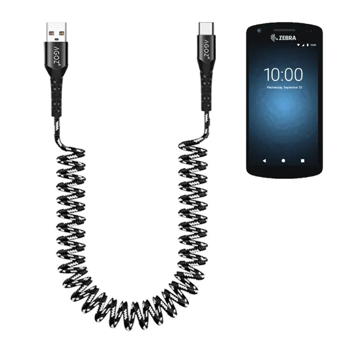 Coiled USB-C Fast Charging Cable for Zebra TC15 Scanner